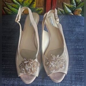 Alex Marie Size 9.5 Marla Gold Cream Slingback Pump Beaded Formal Party Wedding